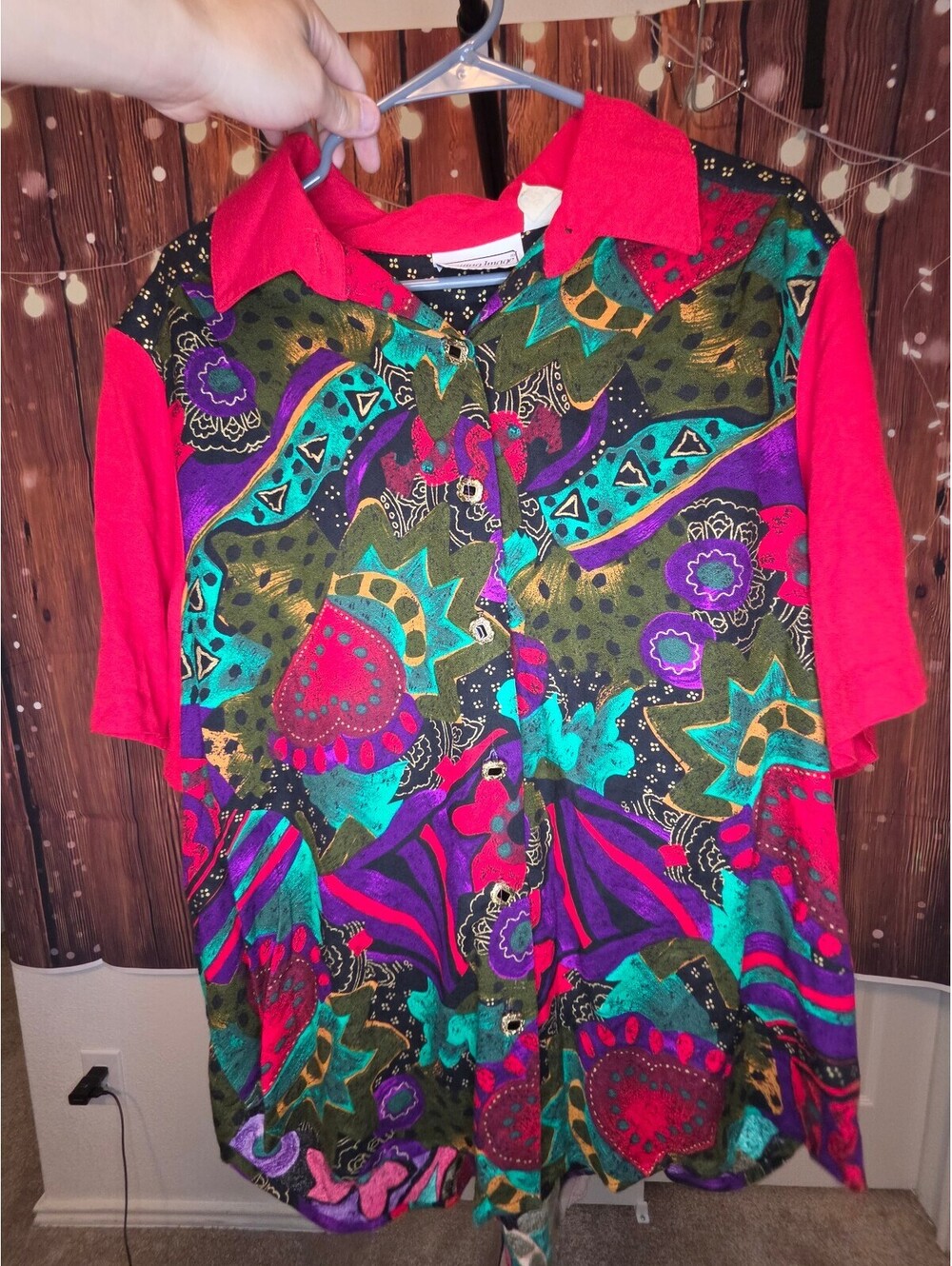 Fitting Image Vintage Colorful Abstract Print Button-Up Shirt